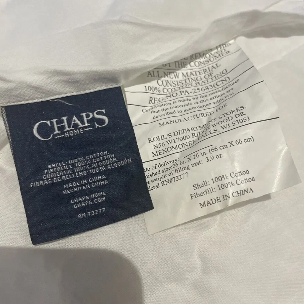 Chaps Ralph Lauren Euro Sham Brompton‎ Hall White Cotton Quilted Pillow Sham